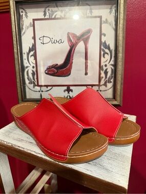 Red Open-Toe Slide Sandals GUC for Women Sz 39